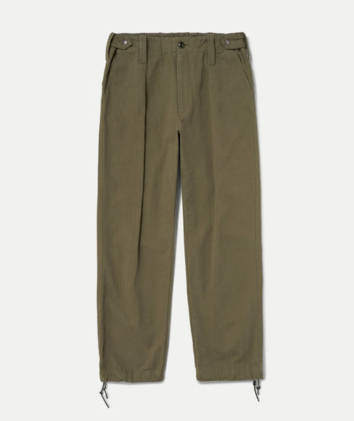 Woven Cotton Herringbone Pants with Drawcord Hems - The Numero Uno