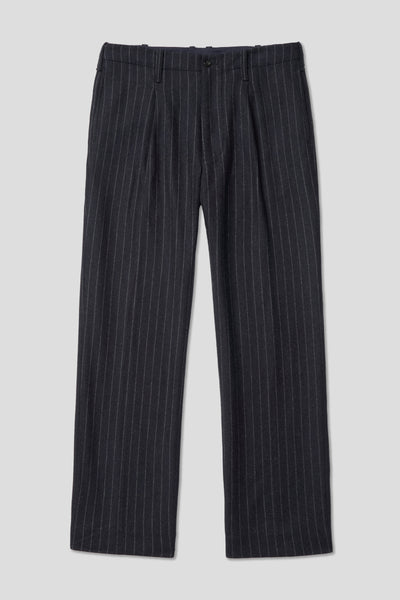 完売品！Wool Chalk Stripe SlacksカラーMID NIGHT Relaxed-fit Single-pleat Trouser In Italian Wool Chalk Stripe For
