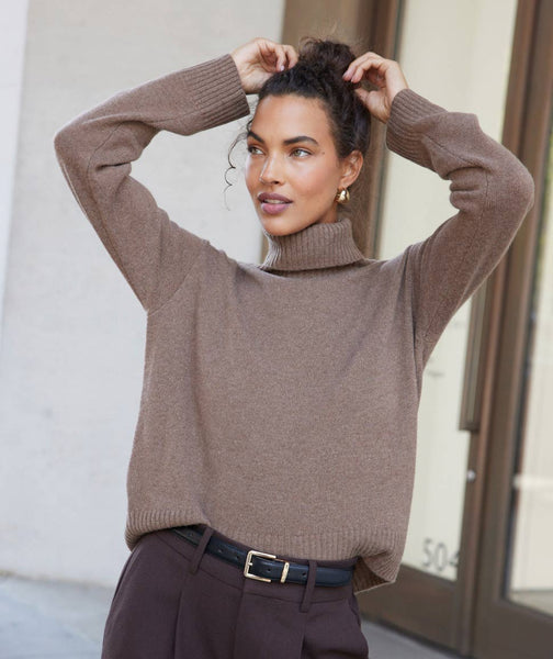 Traceable Cashmere Turtleneck Sweater - The Hygge - Ayr Shiitake Heather / XL