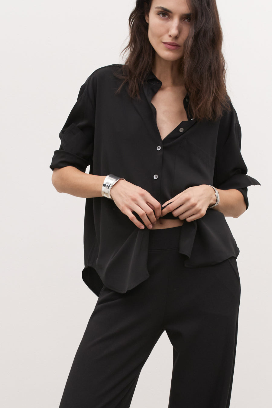 black silk dress shirt women's Black Silk Shirt Dress