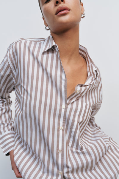 Striped Oxford Shirt with Long Sleeves- The Deep End - AYR