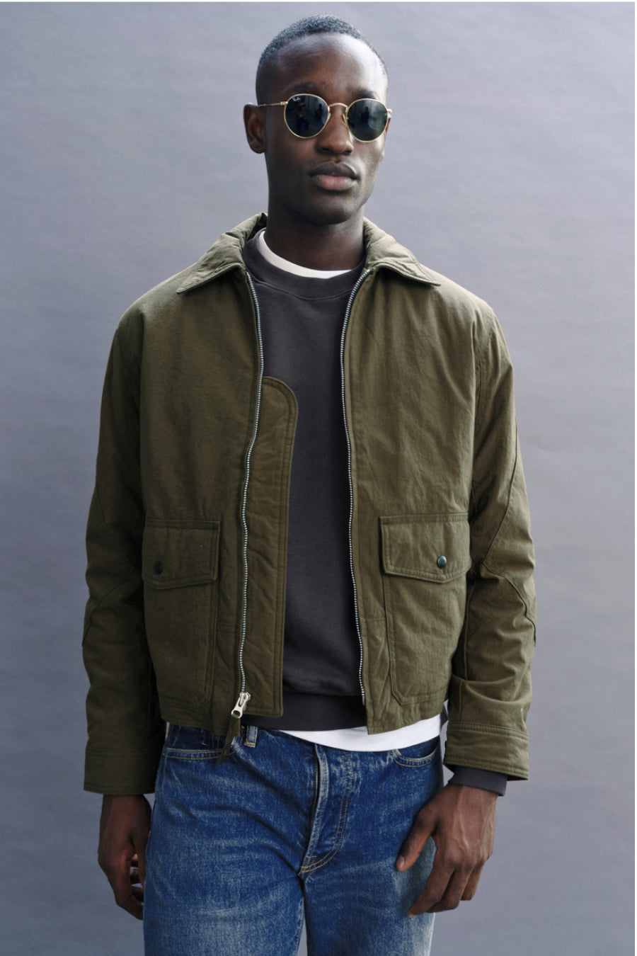 Classic Bomber Jacket in Cotton Twill Chino and Weatherproof Nylon