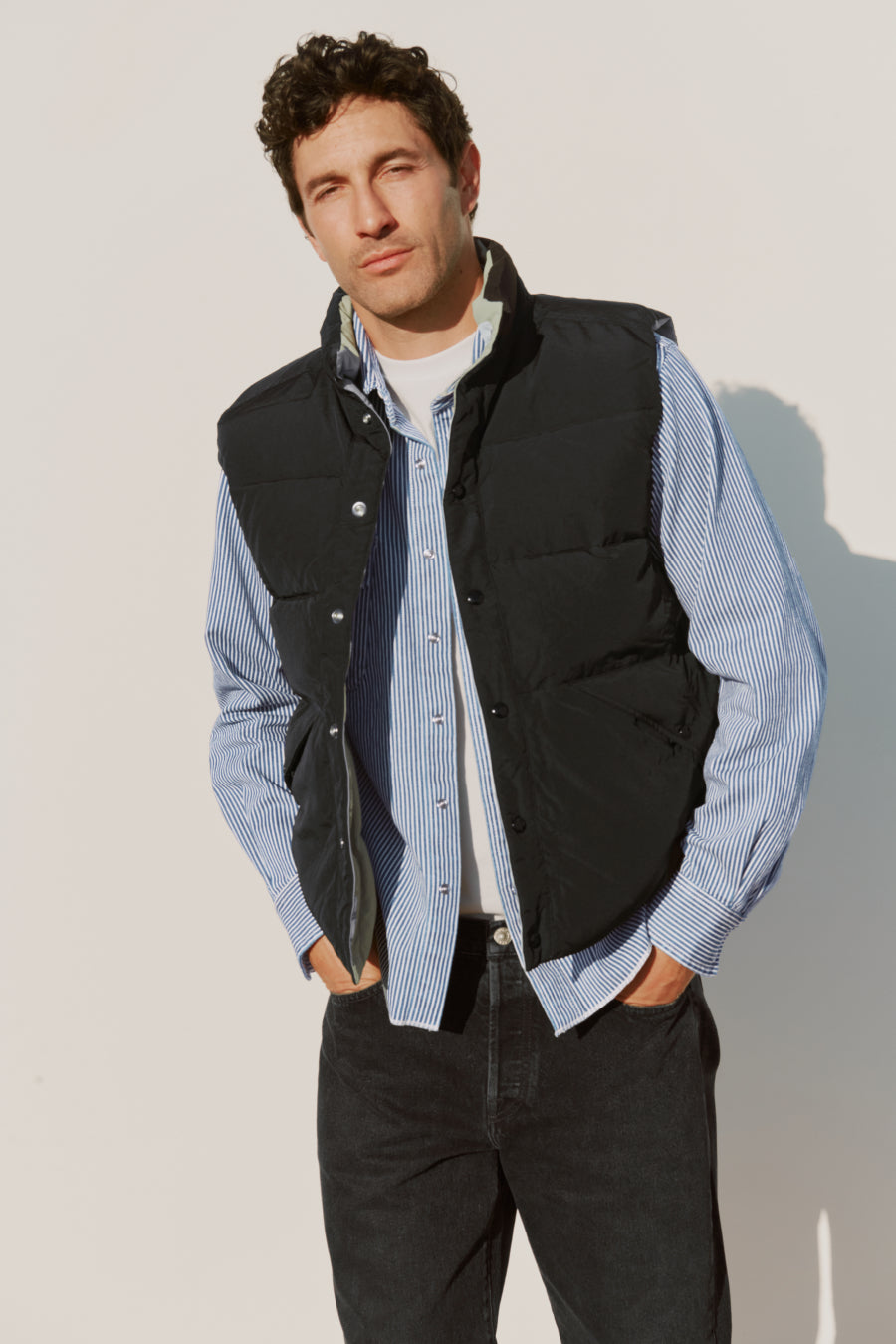 ベスト/ジレ toujours Reversible Padded Utility Vest YOKE(ヨーク) METALLIC NYLON REVERSIBLE PADDED FRONT ZIP VEST