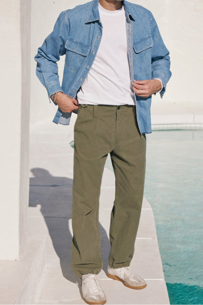 Woven Cotton Herringbone Pants with Drawcord Hems