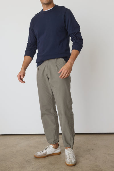 Woven Cotton Herringbone Pants with Drawcord Hems