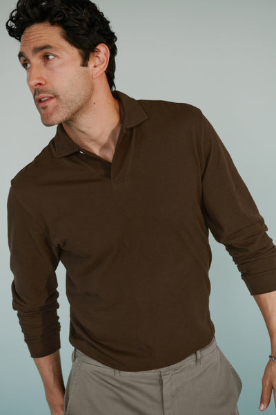 Long Sleeve Lightweight Pique Cotton Polo Shirt