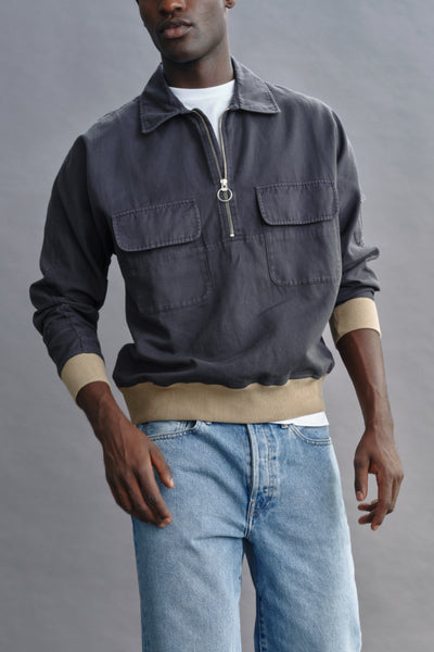 Garment Dyed Italian Cotton Linen Anorak Jacket