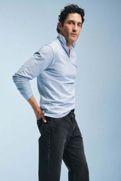 Long Sleeve Lightweight Pique Cotton Polo Shirt