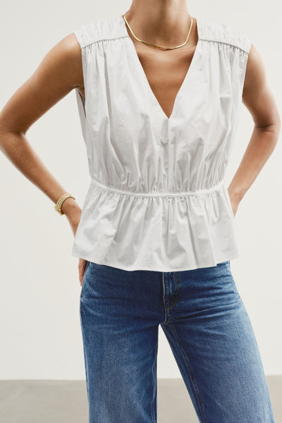 Premium Cotton Poplin Peplum Sleeveless Top from AYR - $175